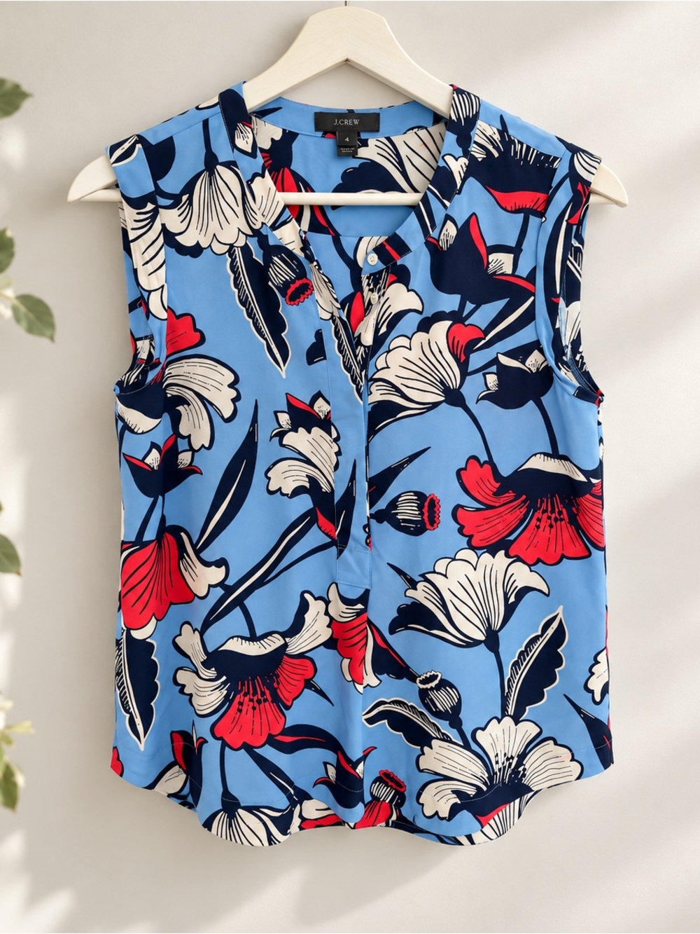 J.Crew 100% Silk Floral Sleeveless Popover Blouse Size 4